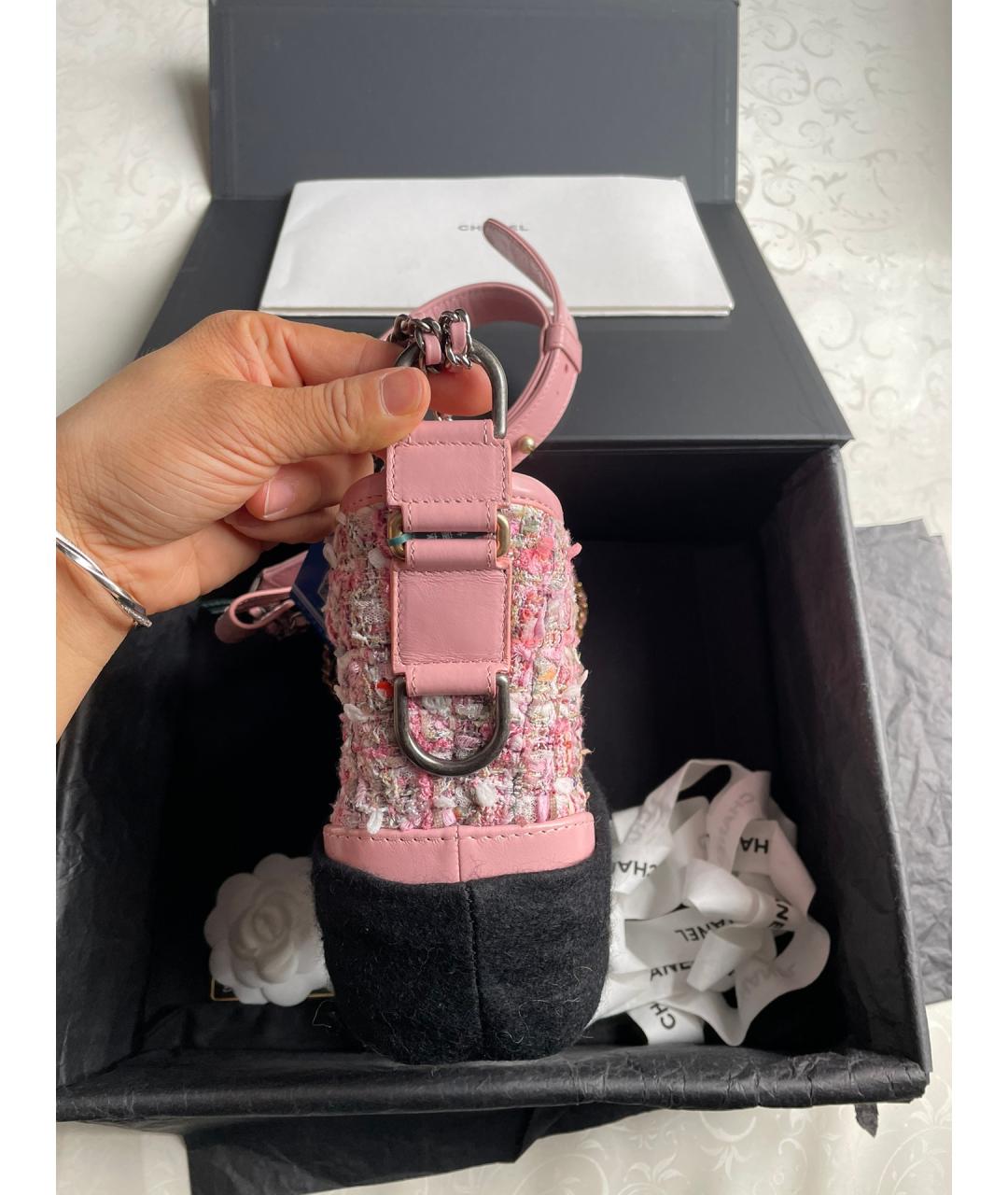 CHANEL PRE-OWNED Розовая твидовая сумка через плечо, фото 5