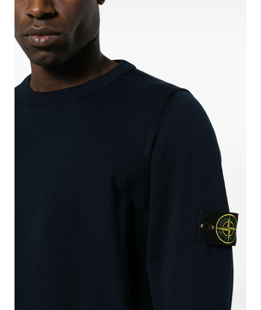 STONE ISLAND Темно-синий хлопковый джемпер / свитер, фото 5