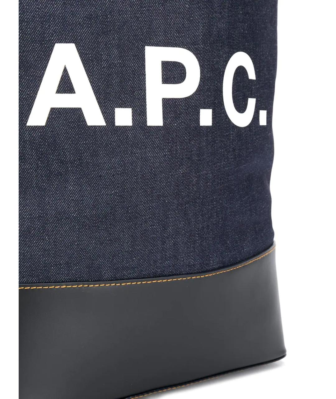 A.P.C. Темно-синяя хлопковая сумка тоут, фото 4