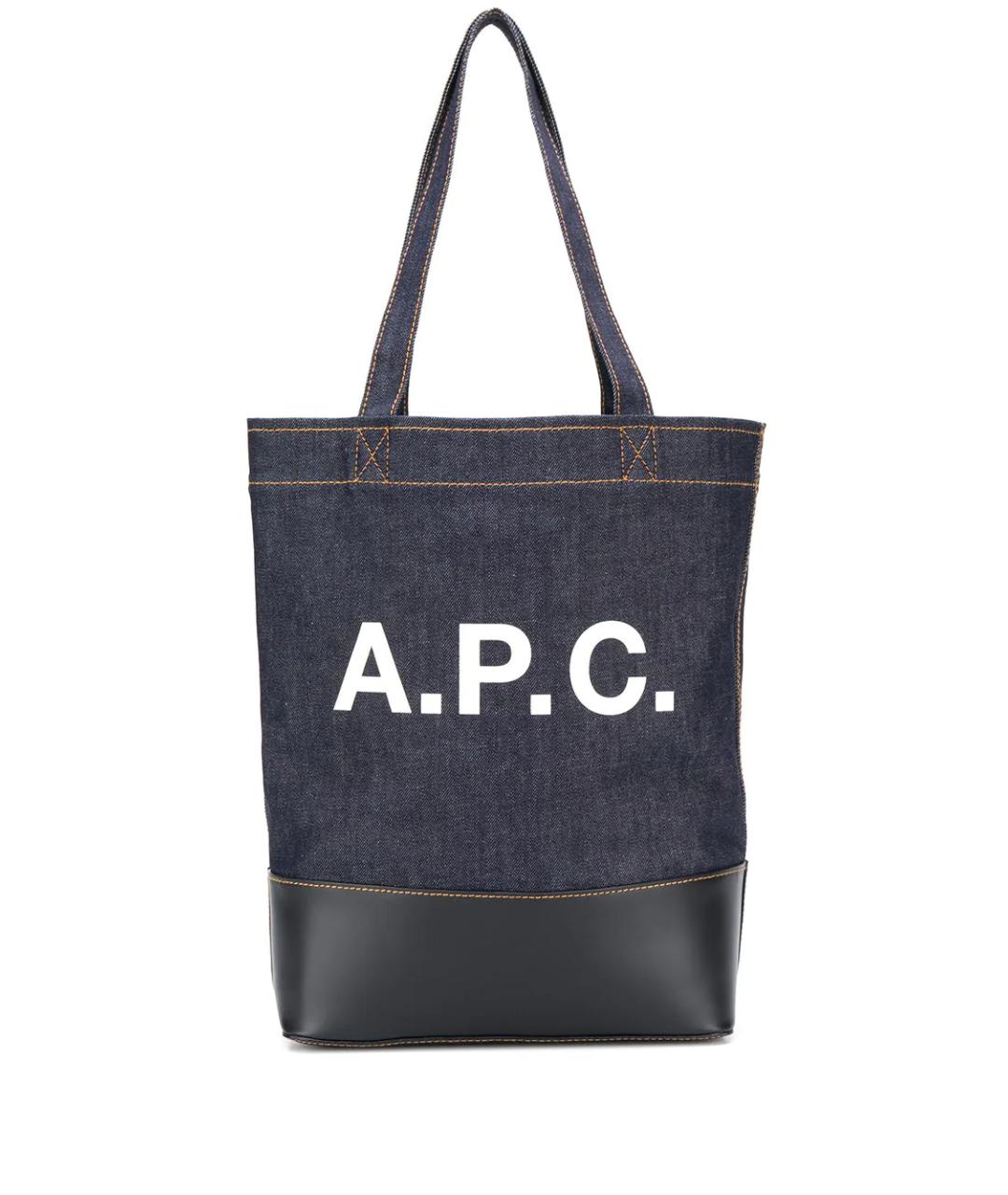 A.P.C. Темно-синяя хлопковая сумка тоут, фото 1