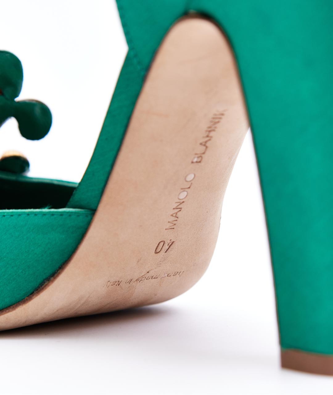 MANOLO BLAHNIK Зеленые текстильные туфли, фото 7