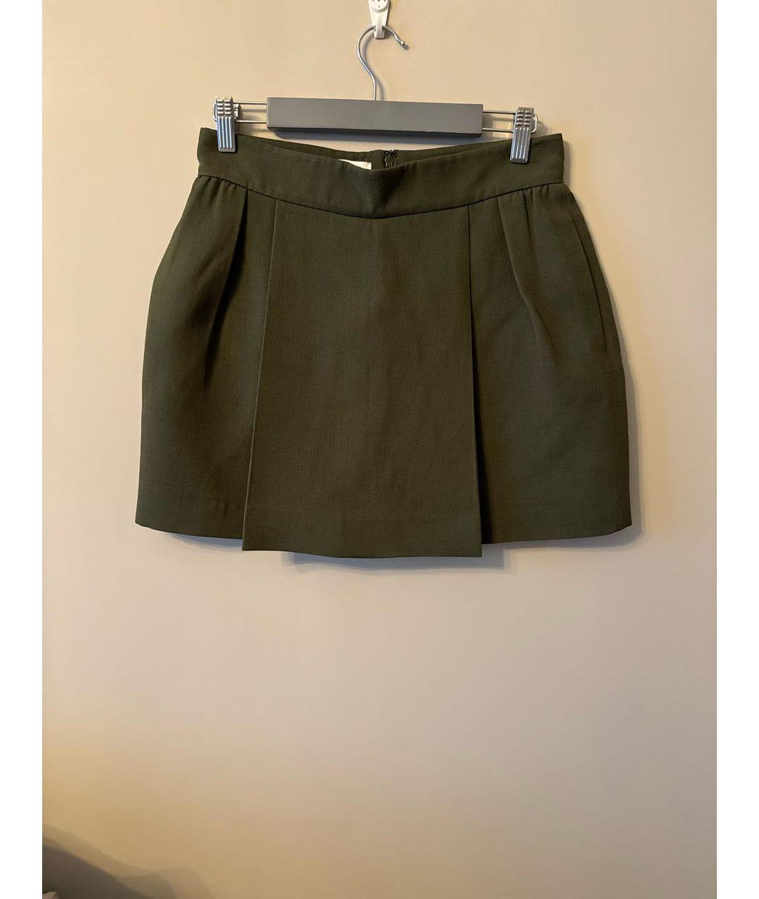 VALENTINO Хаки шелковая юбка мини, фото 5
