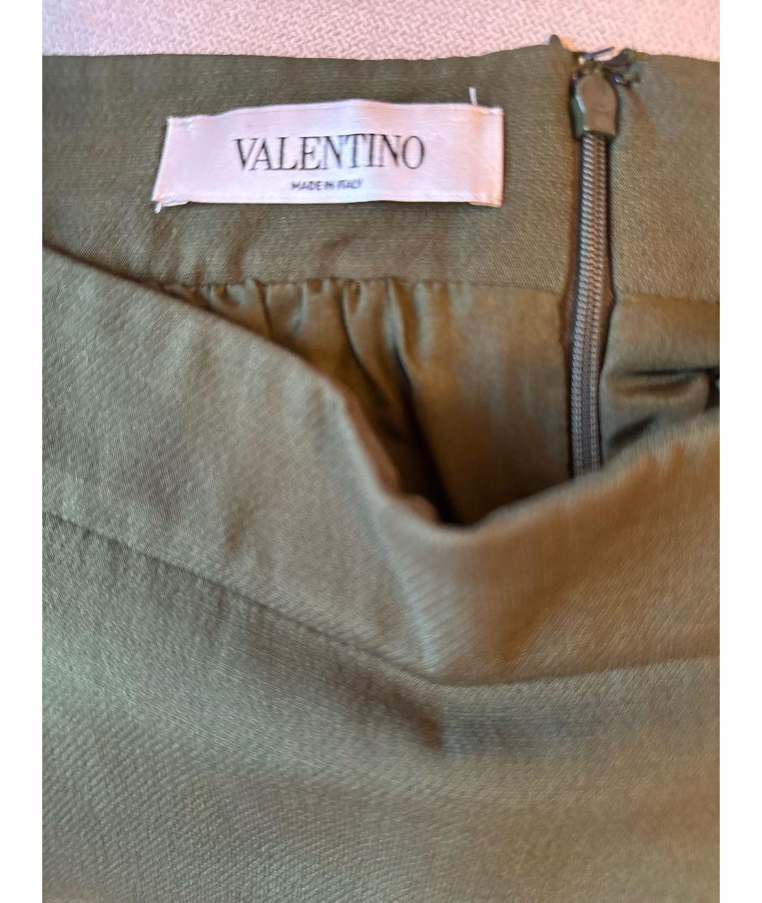 VALENTINO Хаки шелковая юбка мини, фото 3