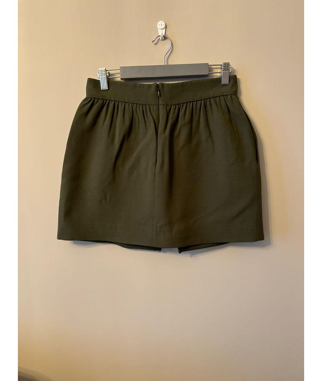 VALENTINO Хаки шелковая юбка мини, фото 2
