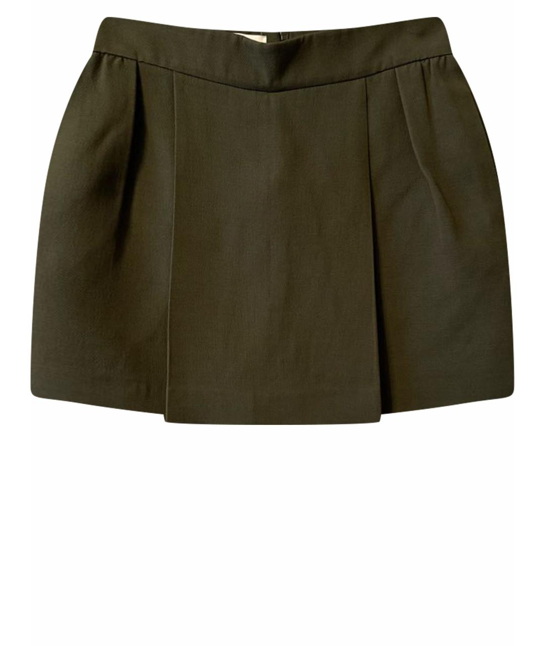 VALENTINO Хаки шелковая юбка мини, фото 1