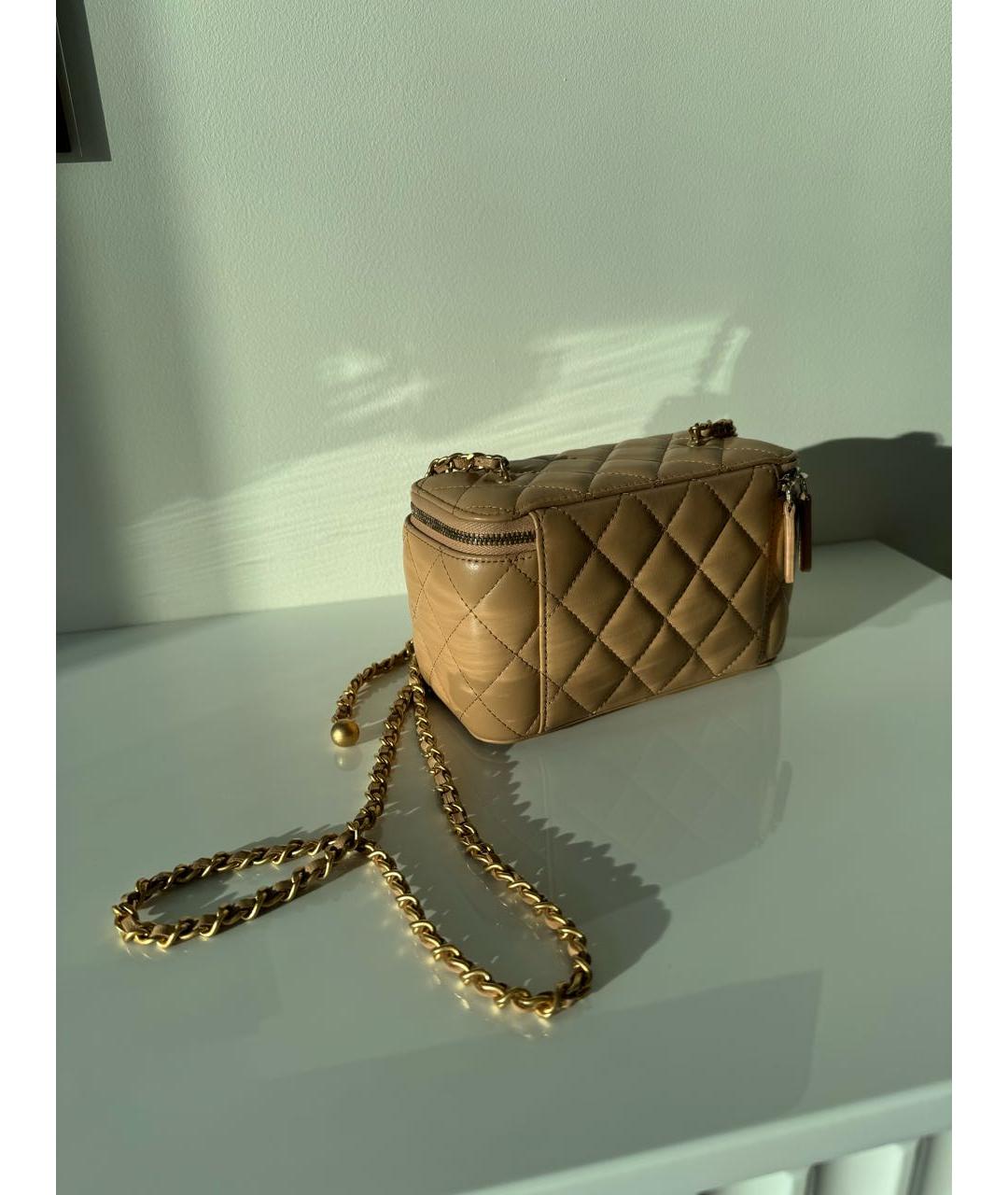 CHANEL PRE-OWNED Бежевая кожаная сумка через плечо, фото 3