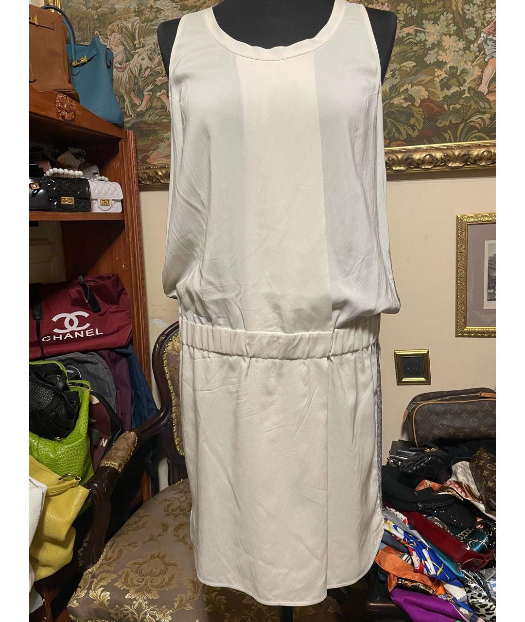 BRUNELLO CUCINELLI Белое шелковое повседневное платье, фото 9