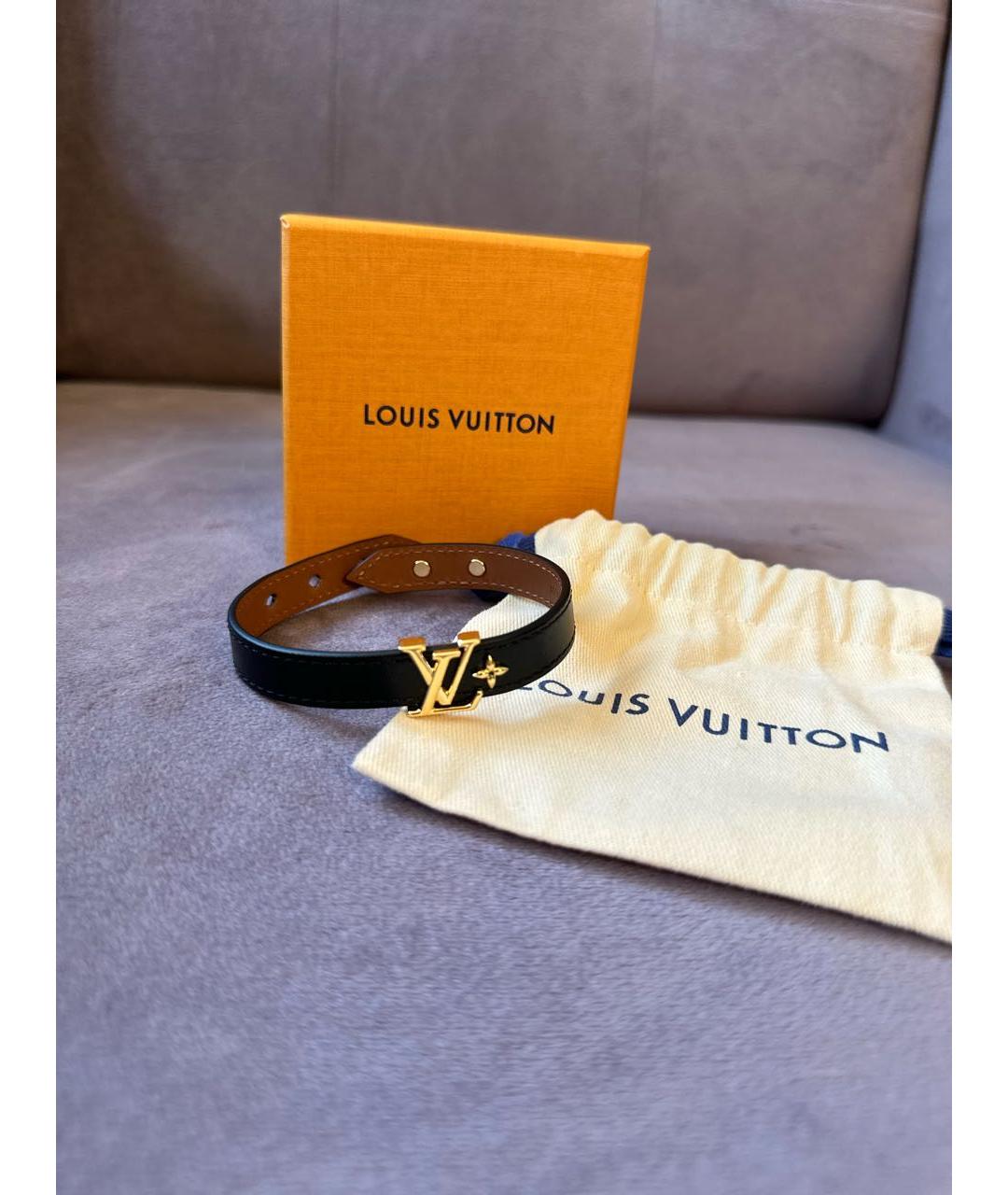 LOUIS VUITTON Черный кожаный браслет, фото 6