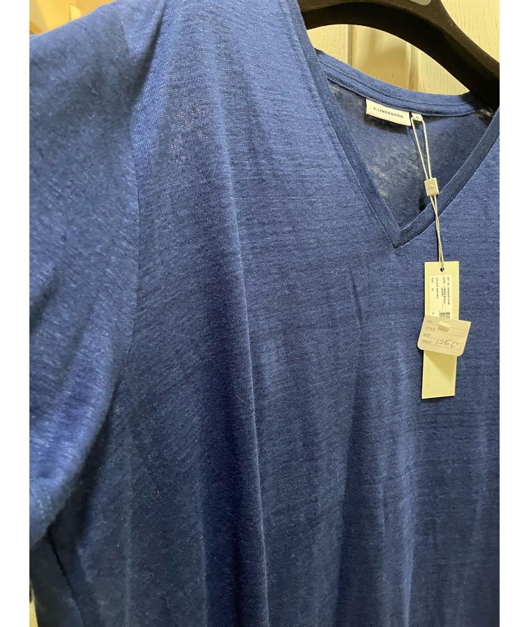 J.LINDEBERG Синяя хлопко-леновая футболка, фото 4