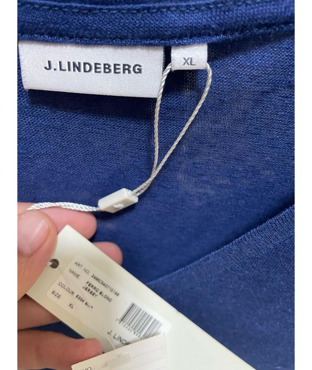J.LINDEBERG Синяя хлопко-леновая футболка, фото 3