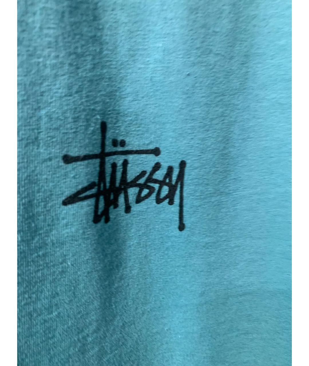 STUSSY Бирюзовая хлопковая футболка, фото 4