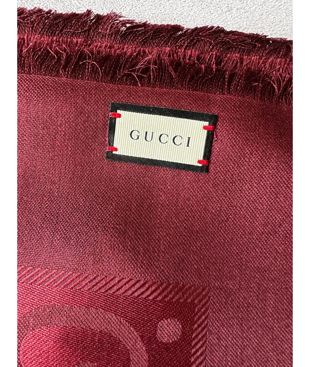 GUCCI Бордовый шерстяной платок, фото 6