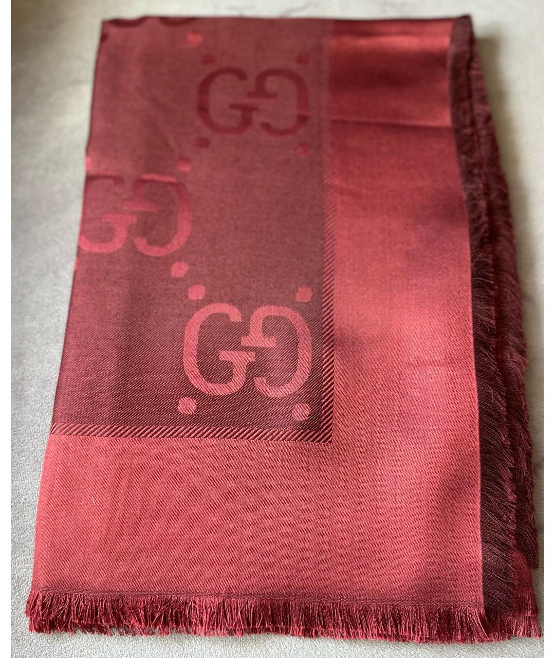 GUCCI Бордовый шерстяной платок, фото 9