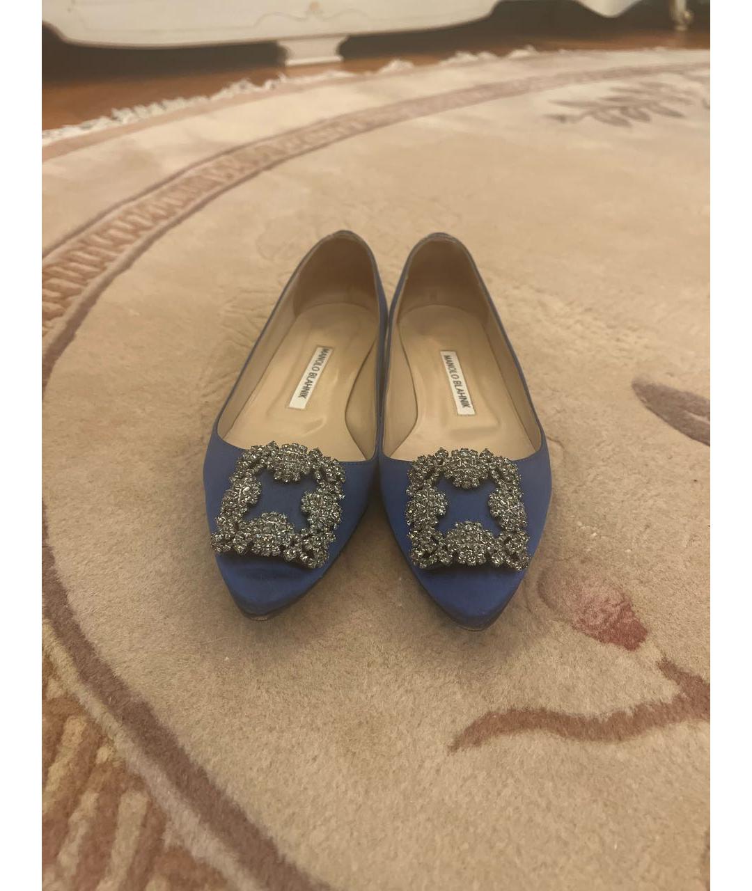 MANOLO BLAHNIK Темно-синие текстильные балетки, фото 2