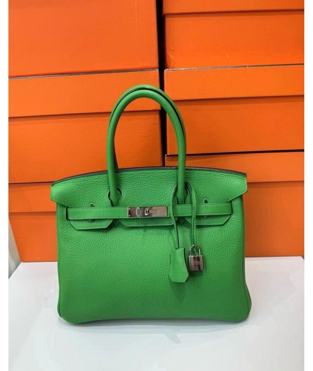 HERMES PRE-OWNED Зеленая кожаная сумка с короткими ручками, фото 7