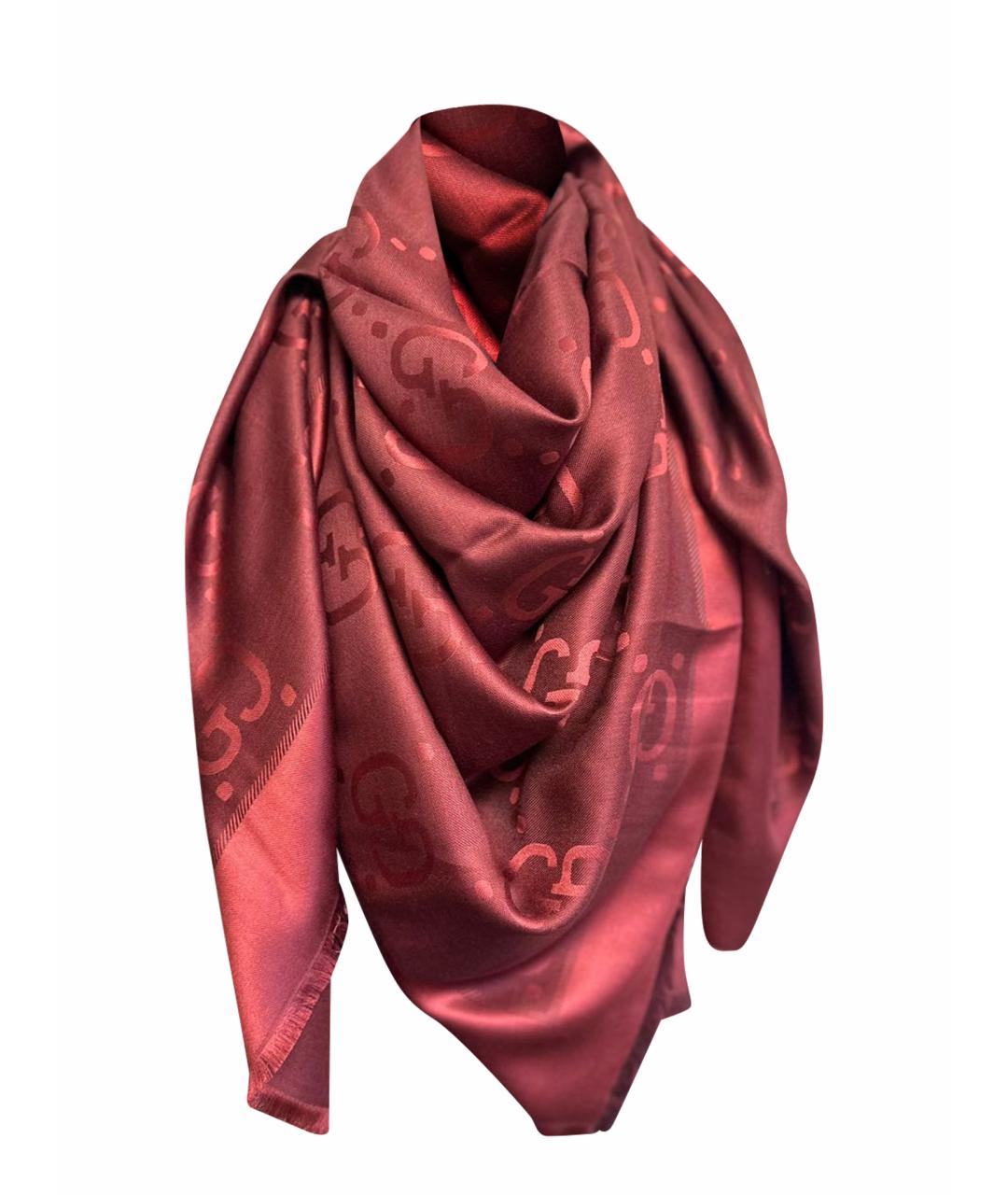 GUCCI Бордовый шерстяной платок, фото 1
