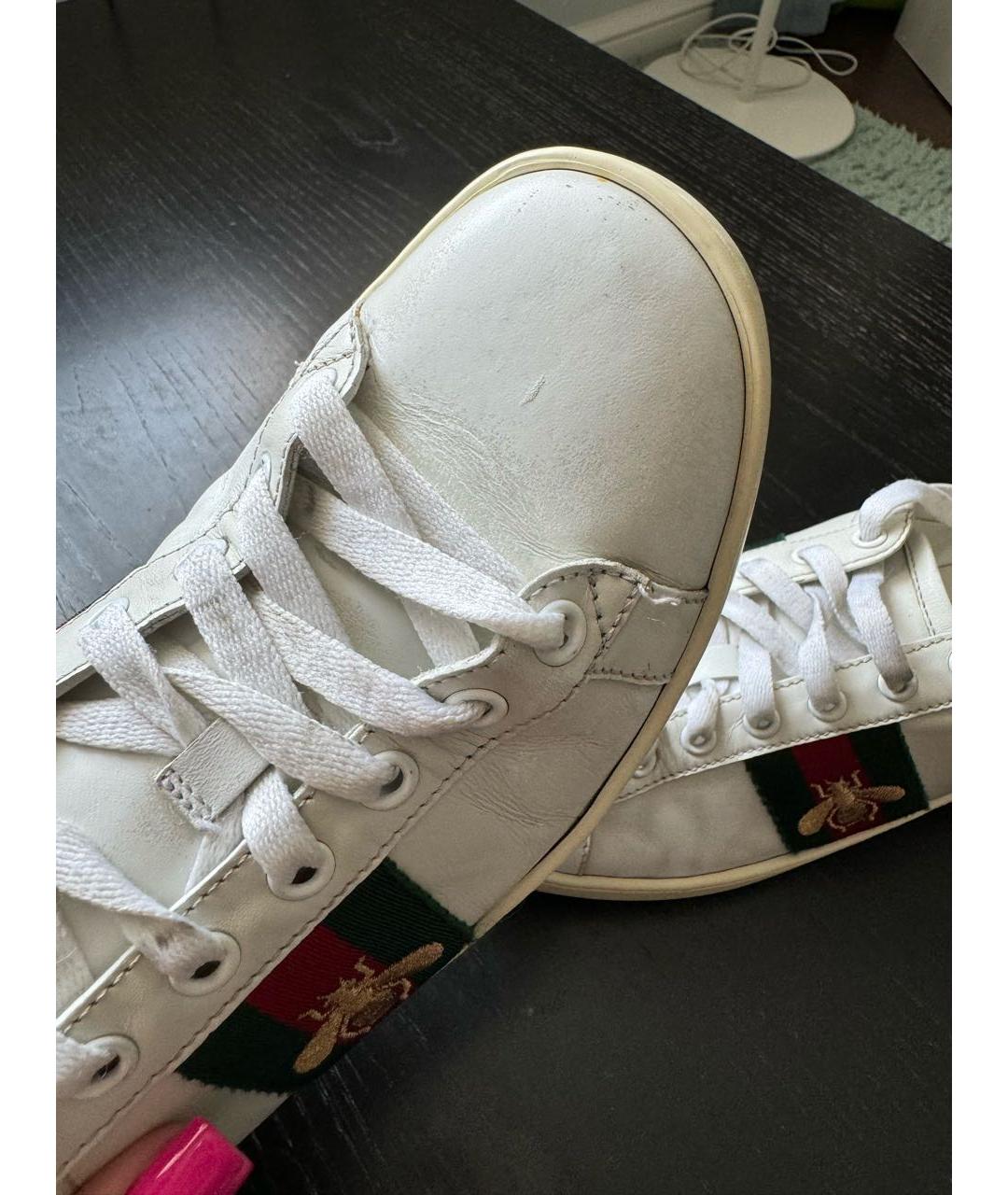 GUCCI Белые кожаные кеды, фото 5