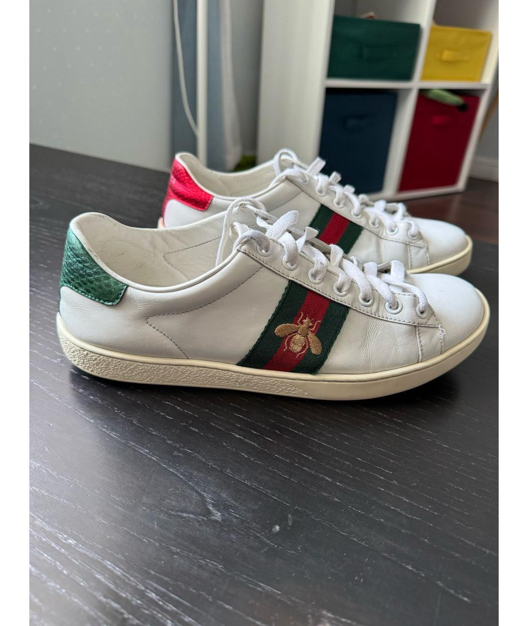 GUCCI Белые кожаные кеды, фото 7