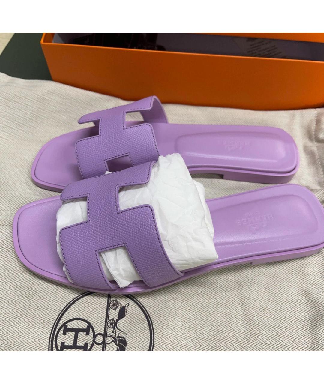 HERMES PRE-OWNED Фиолетовые кожаные шлепанцы, фото 5