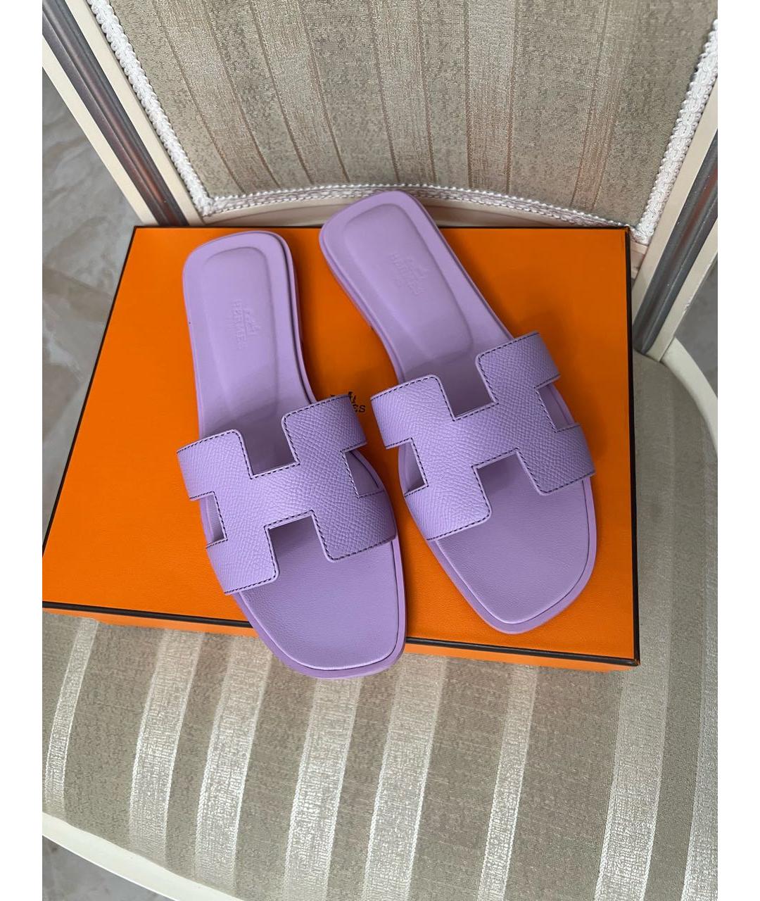 HERMES PRE-OWNED Фиолетовые кожаные шлепанцы, фото 2