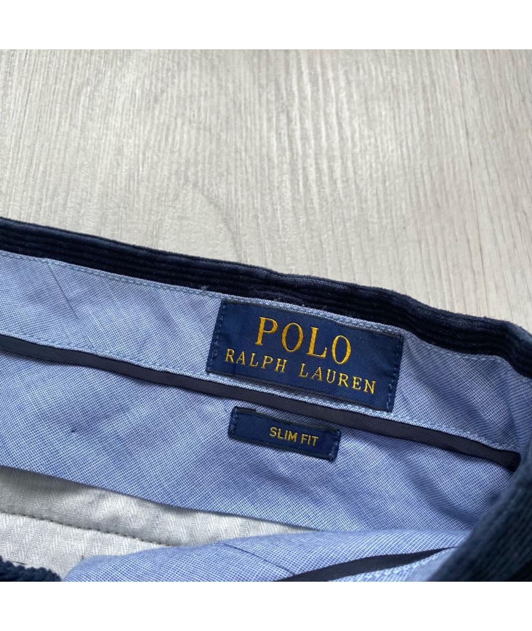 POLO RALPH LAUREN Темно-синие хлопко-эластановые классические брюки, фото 4