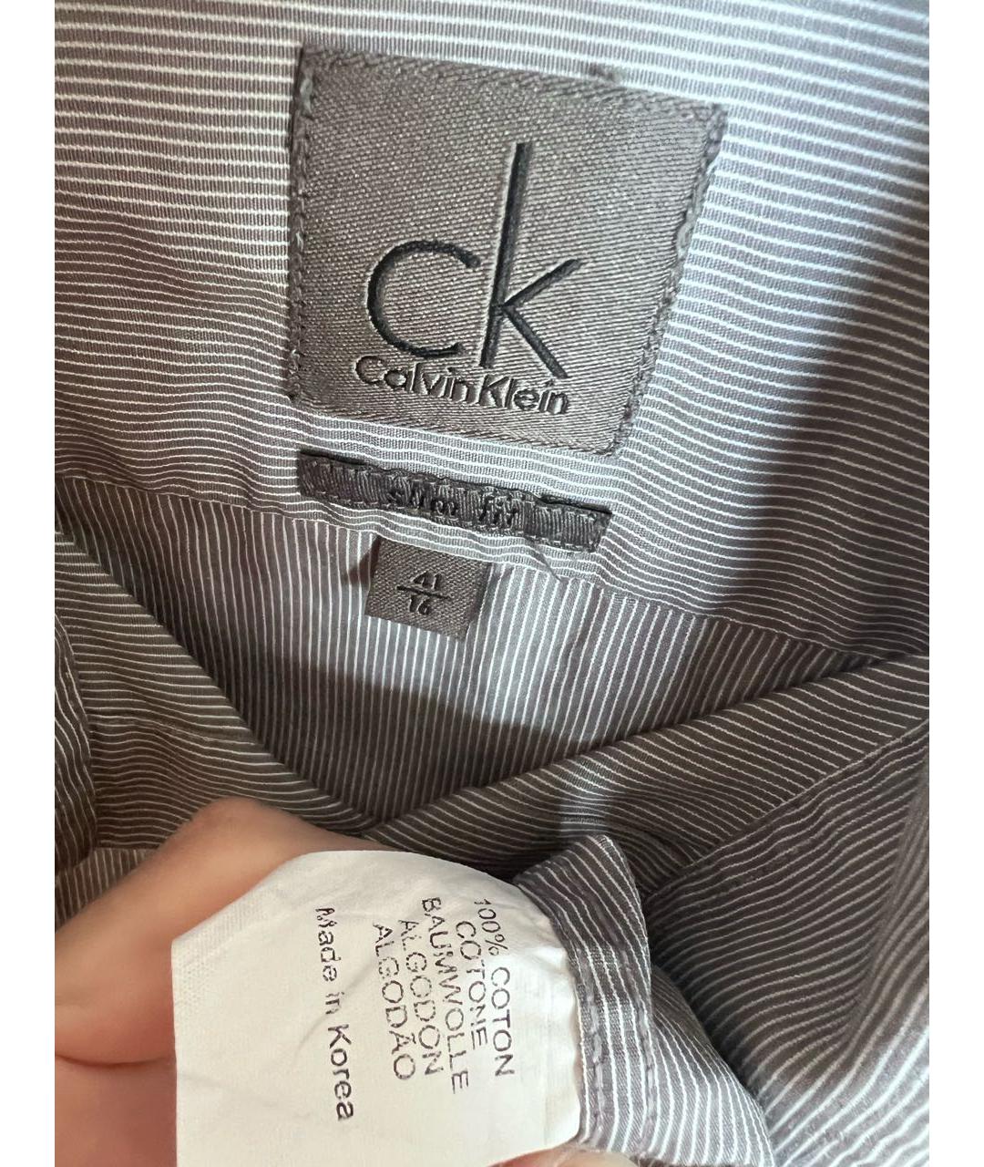 CALVIN KLEIN Серая хлопковая кэжуал рубашка, фото 3