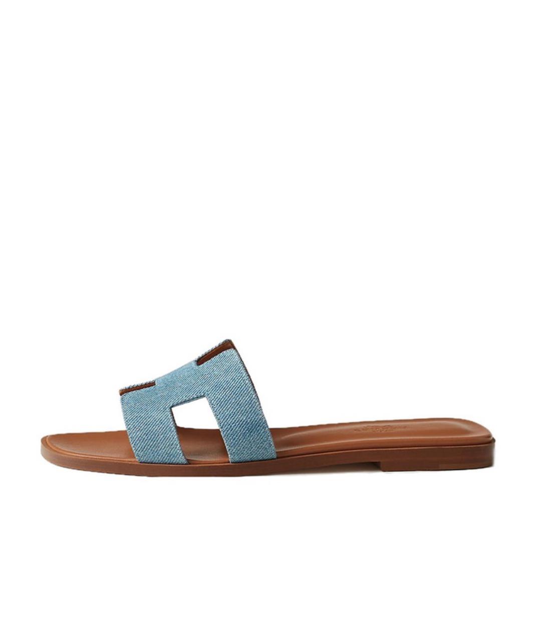 HERMES PRE-OWNED Голубые текстильные сандалии, фото 3
