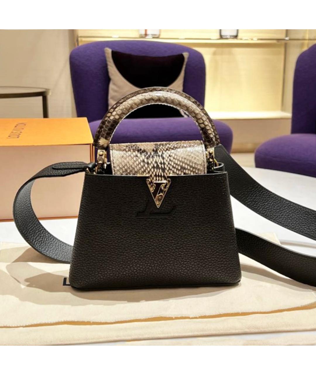 LOUIS VUITTON Черная сумка с короткими ручками из кожи питона, фото 7