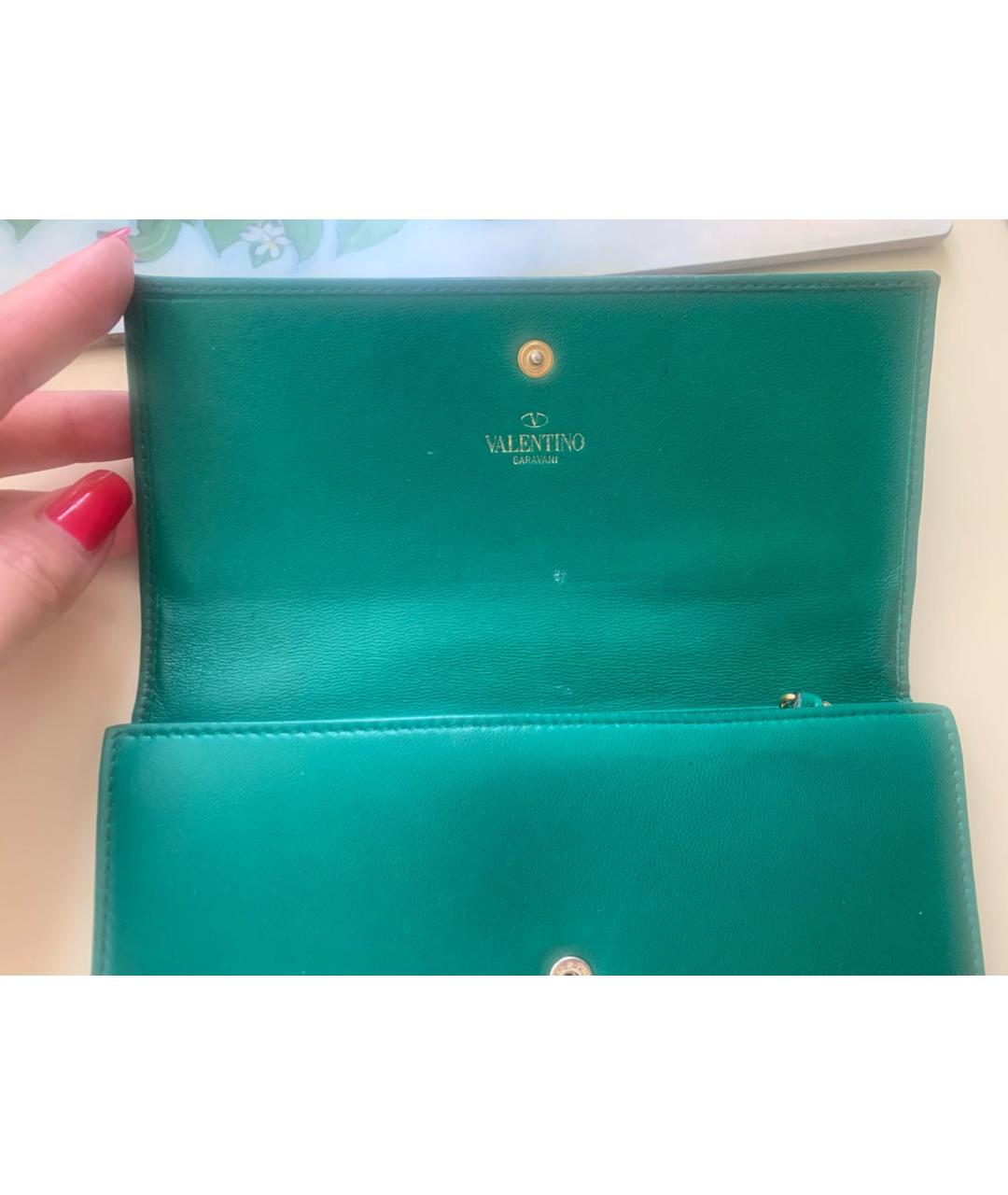 VALENTINO Зеленый кожаный кошелек, фото 3