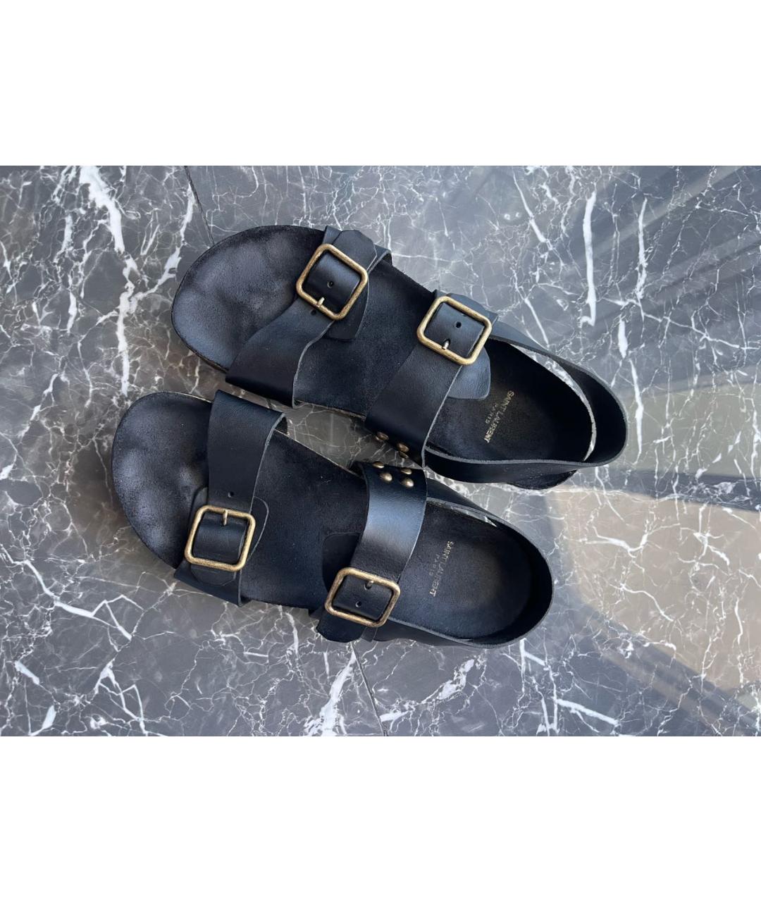 SAINT LAURENT Черные кожаные сандалии, фото 3