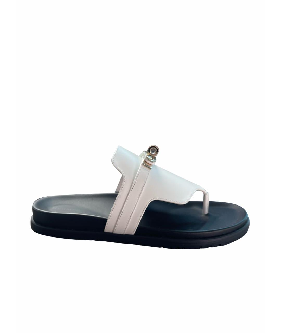 HERMES Белые кожаные сандалии, фото 1