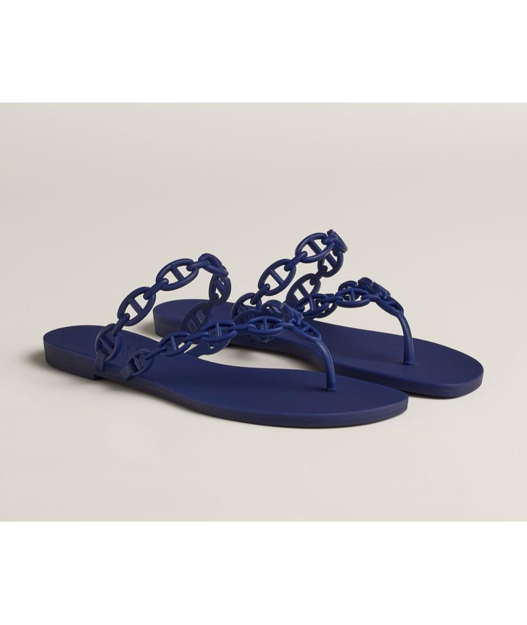 HERMES Темно-синие резиновые сандалии, фото 5