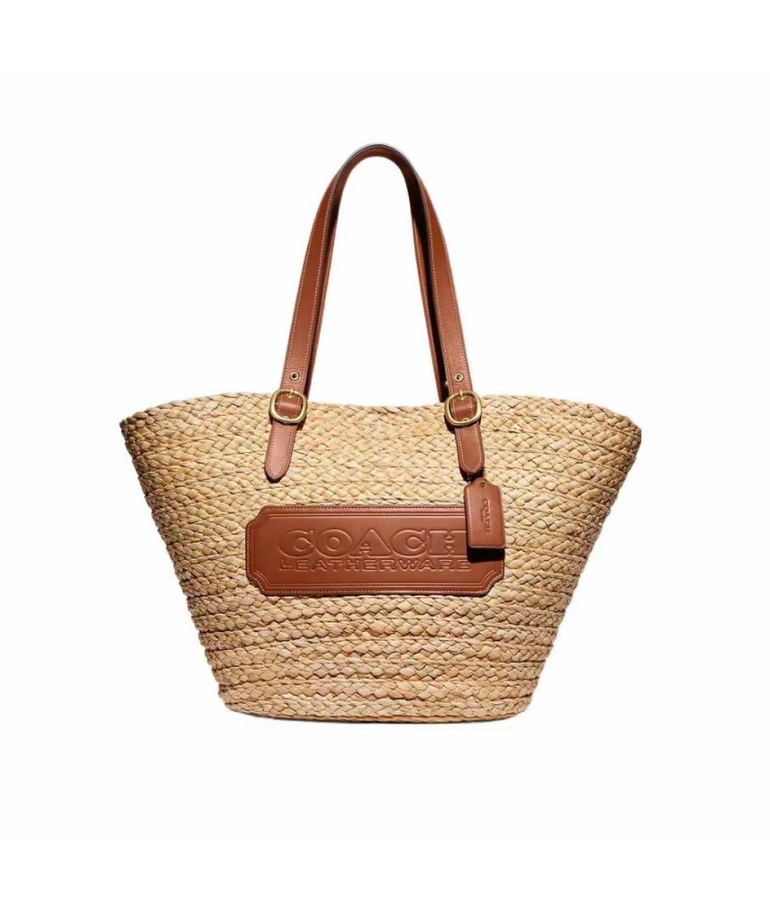 COACH Бежевая пелетеная пляжная сумка, фото 1