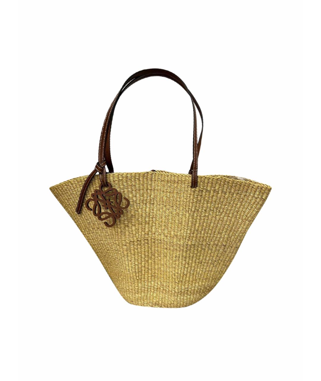 LOEWE Золотая пелетеная пляжная сумка, фото 1