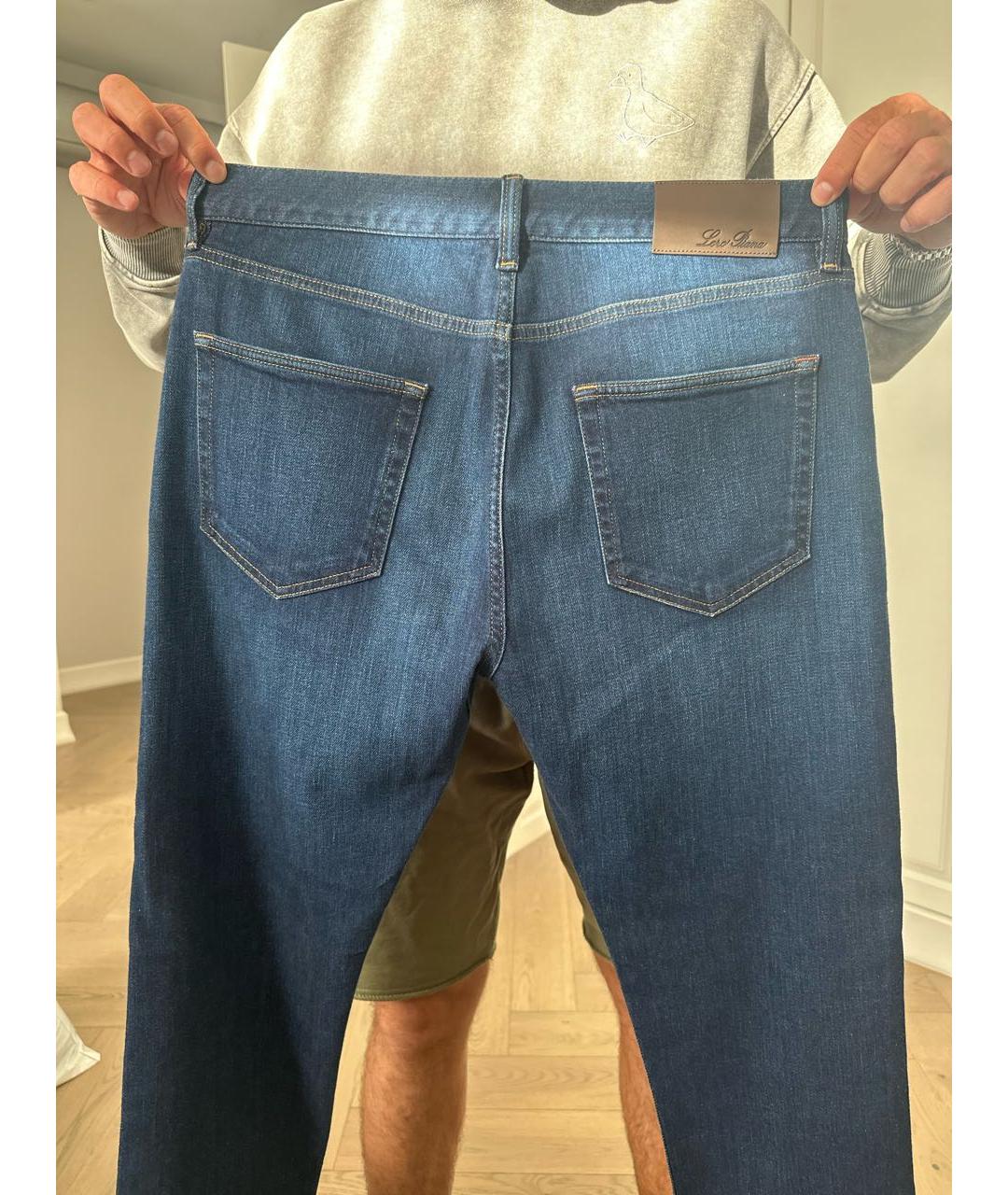 LORO PIANA Синие хлопковые прямые джинсы, фото 4