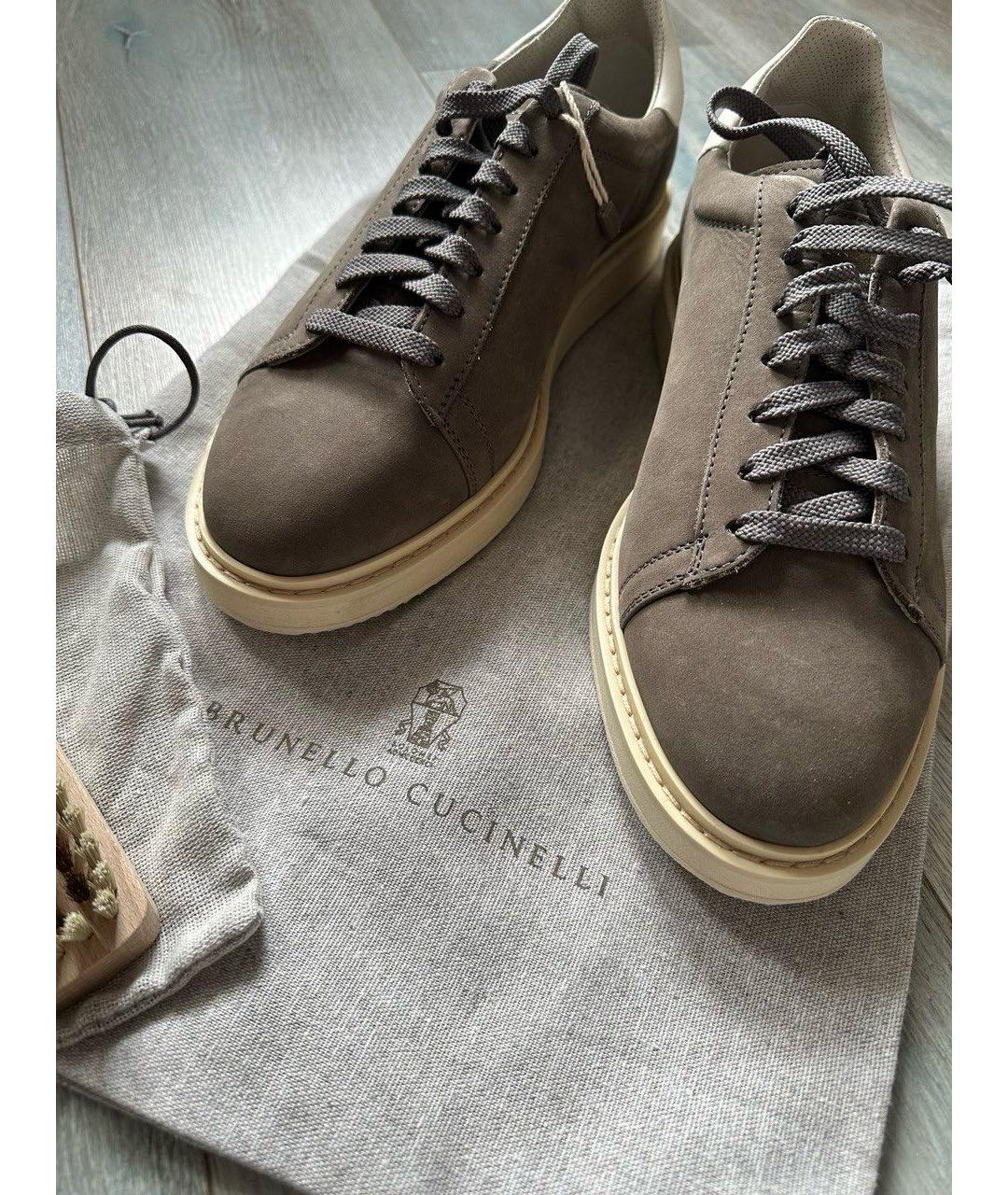 BRUNELLO CUCINELLI Антрацитовые кожаные низкие кроссовки / кеды, фото 7