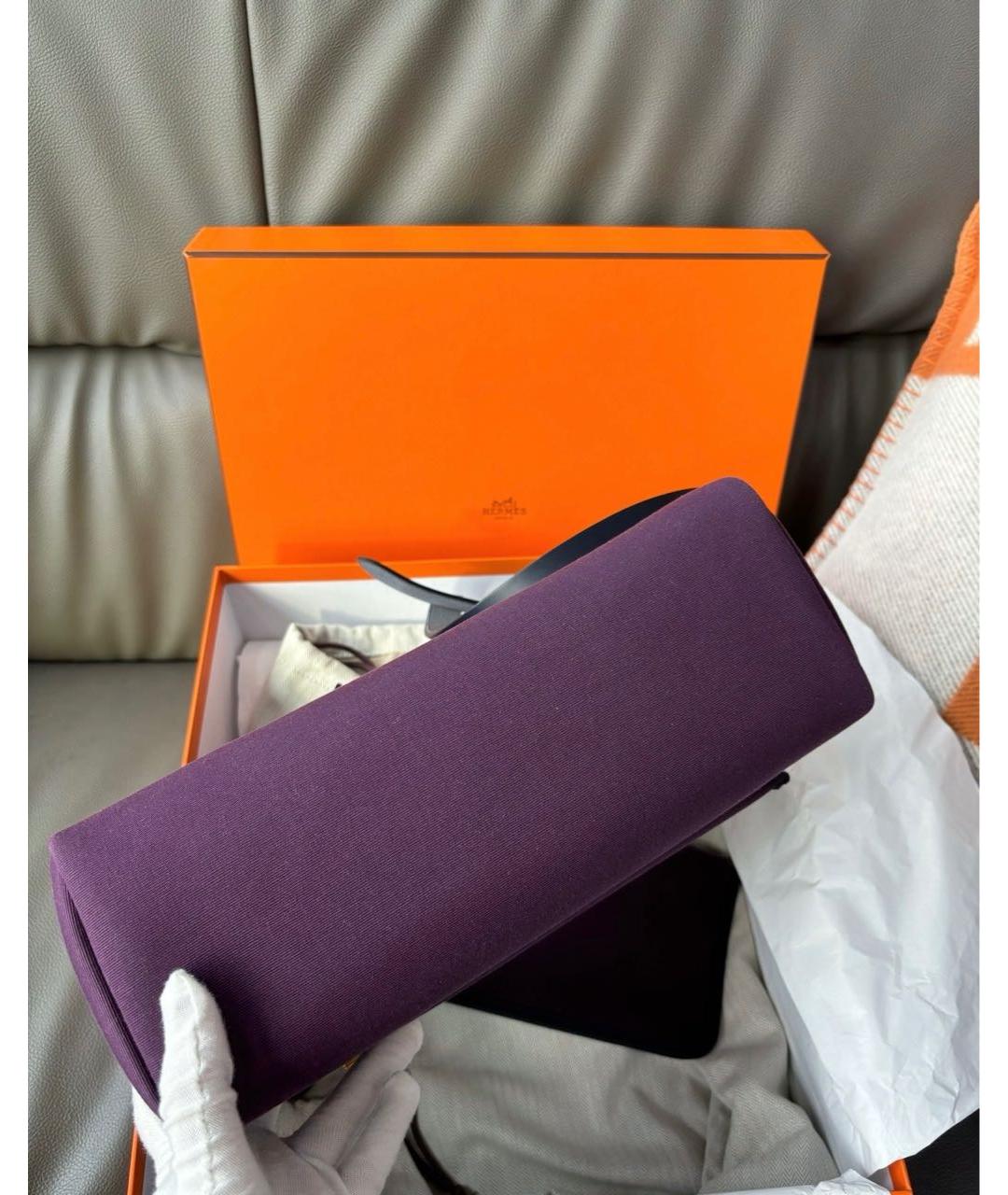 HERMES PRE-OWNED Фиолетовая тканевая сумка с короткими ручками, фото 5