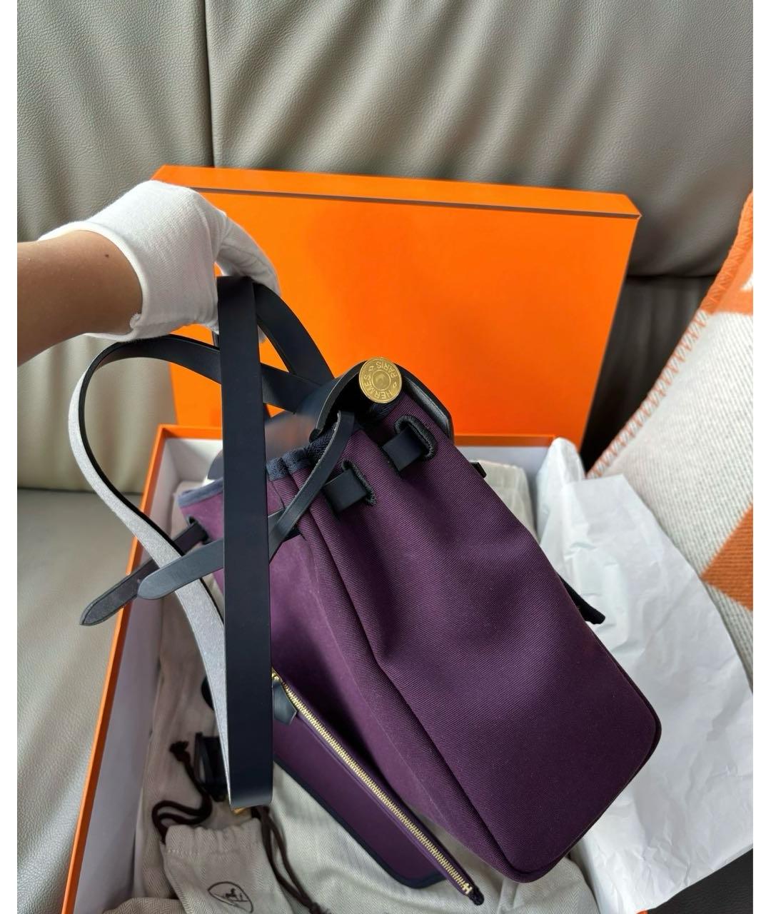 HERMES PRE-OWNED Фиолетовая тканевая сумка с короткими ручками, фото 4