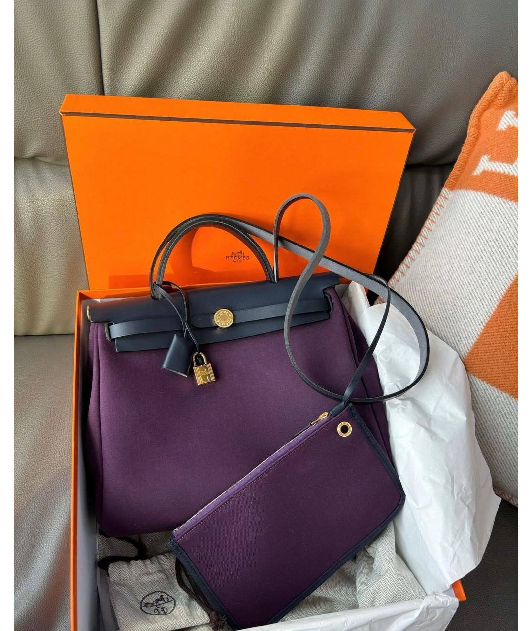 HERMES PRE-OWNED Фиолетовая тканевая сумка с короткими ручками, фото 7