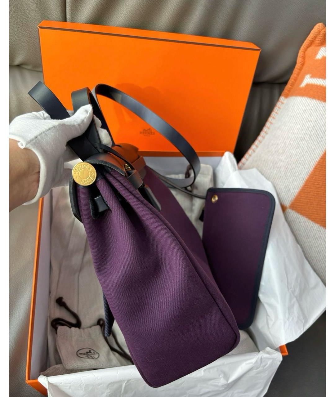 HERMES PRE-OWNED Фиолетовая тканевая сумка с короткими ручками, фото 2