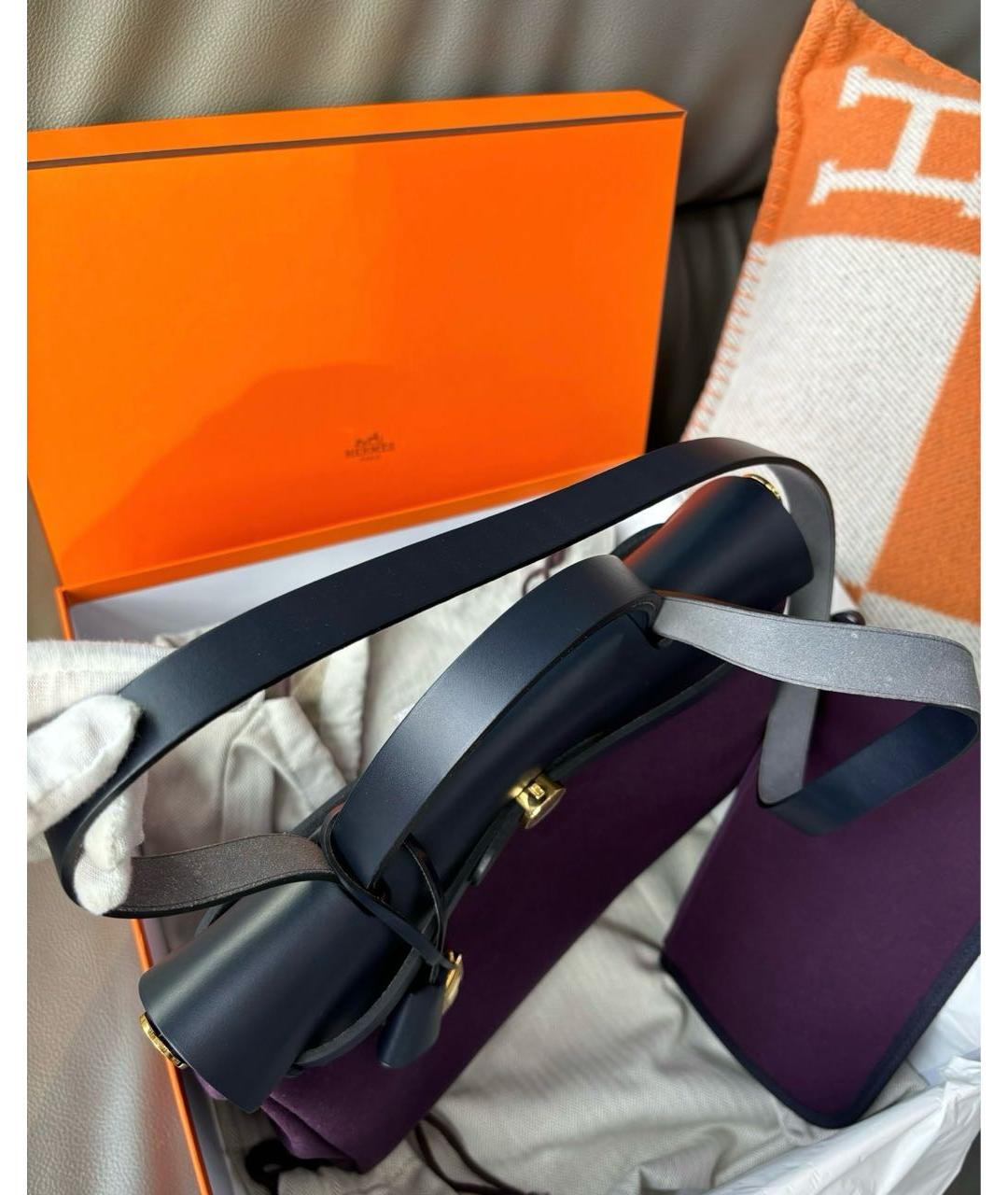 HERMES PRE-OWNED Фиолетовая тканевая сумка с короткими ручками, фото 3