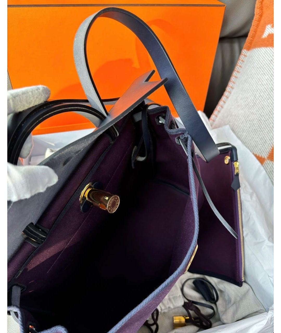 HERMES PRE-OWNED Фиолетовая тканевая сумка с короткими ручками, фото 6