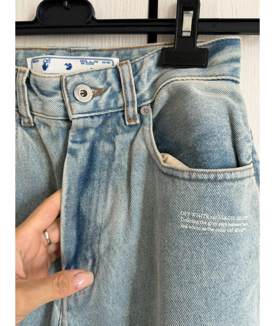 OFF-WHITE Голубые хлопковые прямые джинсы, фото 2