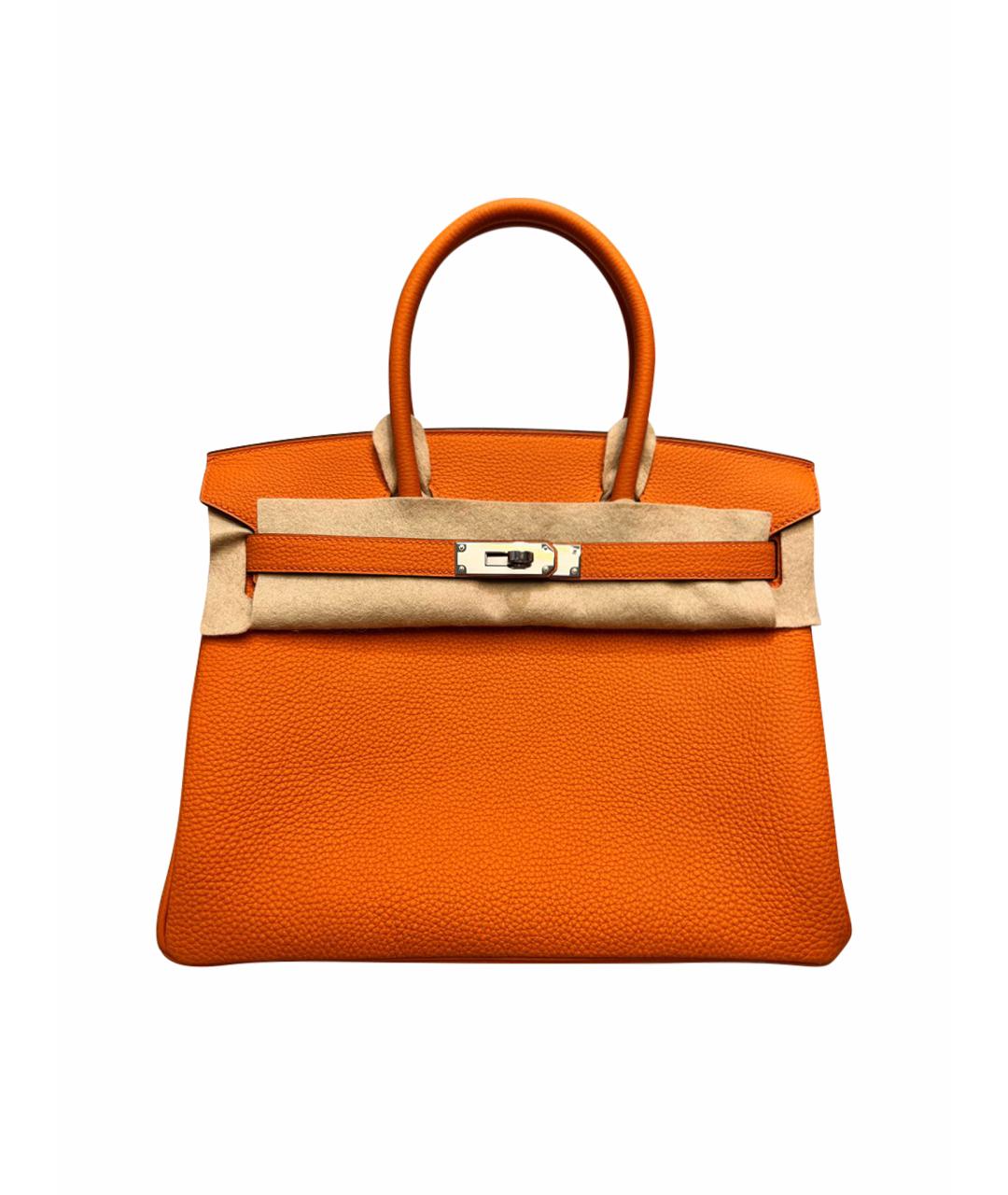 HERMES Оранжевая кожаная сумка с короткими ручками, фото 1
