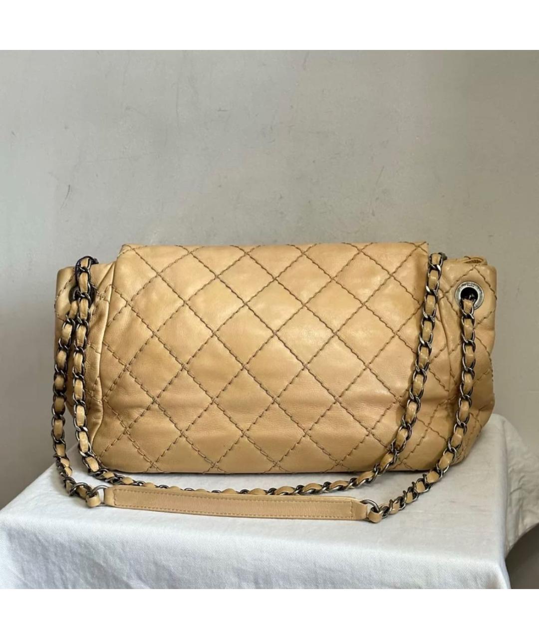 CHANEL PRE-OWNED Бежевая кожаная сумка через плечо, фото 3