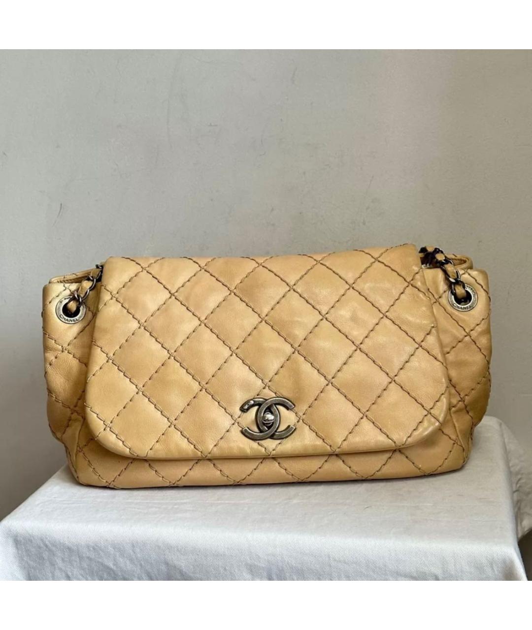 CHANEL PRE-OWNED Бежевая кожаная сумка через плечо, фото 2