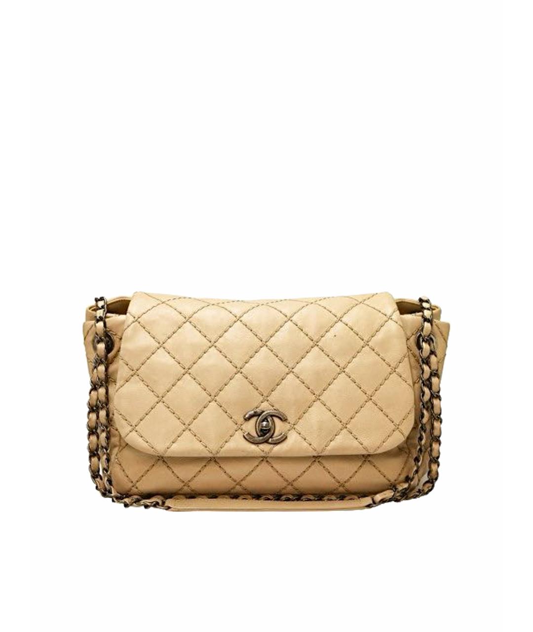 CHANEL PRE-OWNED Бежевая кожаная сумка через плечо, фото 1