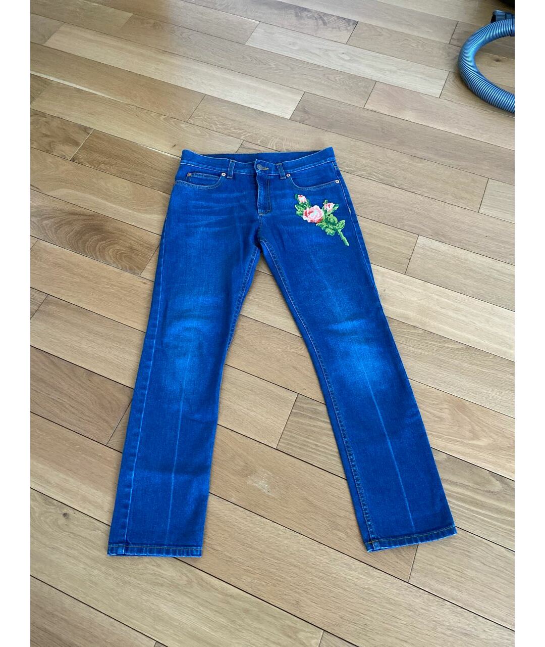 GUCCI Темно-синие хлопковые прямые джинсы, фото 7