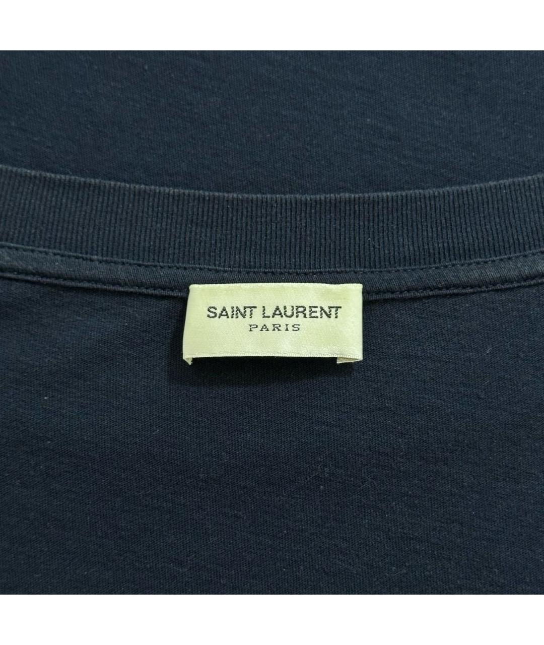 SAINT LAURENT Темно-синяя хлопковая футболка, фото 5