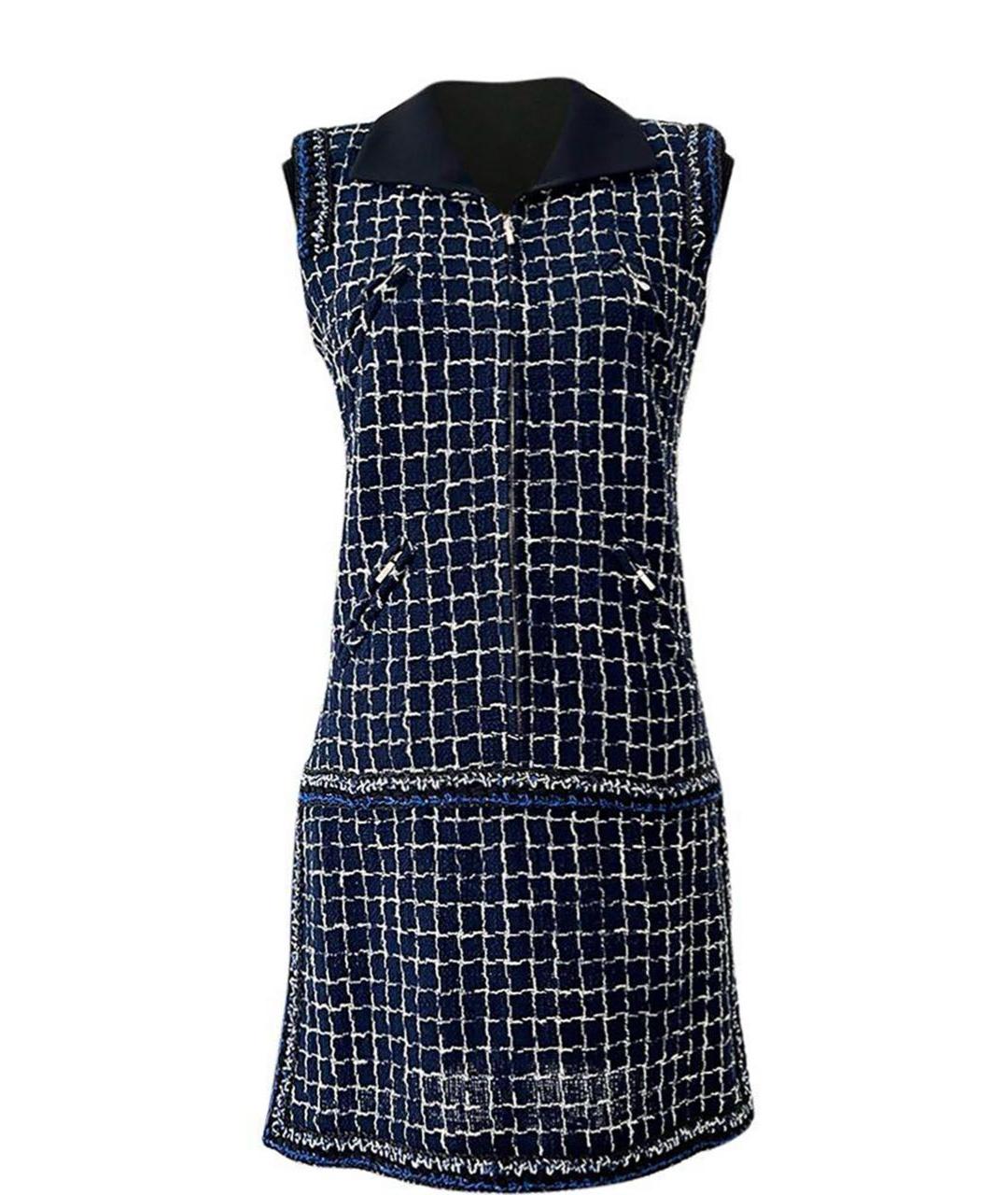 CHANEL PRE-OWNED Темно-синее твидовое коктейльное платье, фото 9
